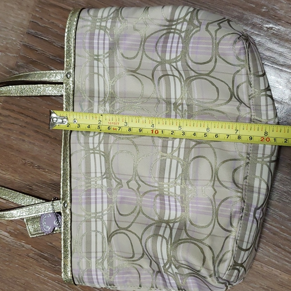 COACH Metallic Gold Plaid Monogram Logo Mini Handbag Luxury Formal Occassion - Picture 10 of 11